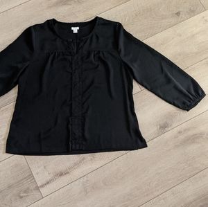 Women's Black‎ Long Sleeves Blouse Top Split V Neck XL Minimalist Boho Flowy